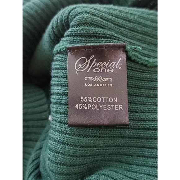 Special One Sweater Women XL Green Ribbed Knit Crewneck Ruffle Flounce Cuff - Picture 4 of 5